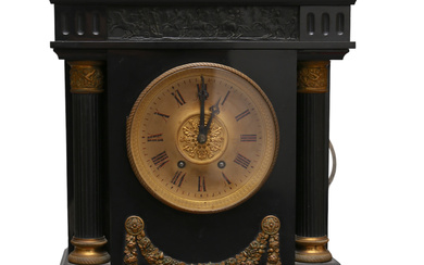 French Empire-style marble and bronze table clock, late 19th Century.
