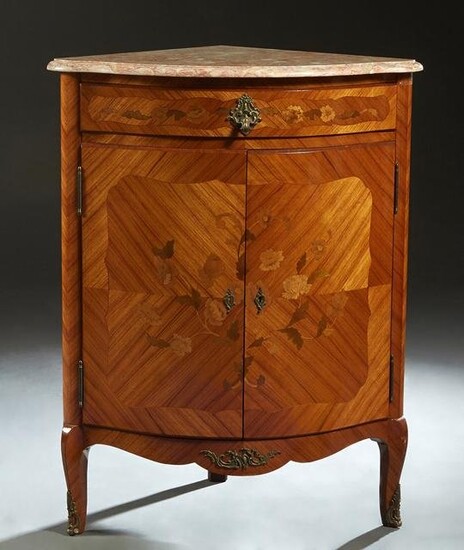 French Louis XV Style Marquetry Inlaid Marble Top