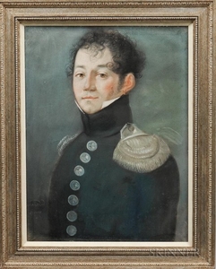 French School, 19th Century Bust-length Portrait of a Military Officer. Signed "Martin/fecit" l.l. Pastel on paper/boar...