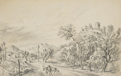 G. CANELLA (1788-1847), Hilly Mediterranean landscape with shepherd, around 1810, Pencil