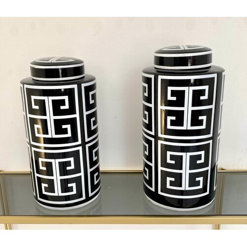 GINGER JARS, a pair, 40cm x 19cm glazed ceramic, art deco st...