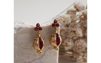 Garnet Bronze Pomegranate Earrings