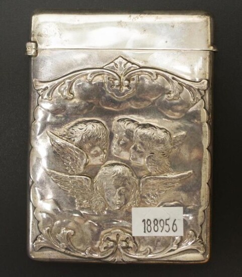 George V sterling silver cigarette case with embossed cherub...