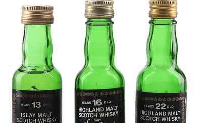 Glenlivet 16 Year Old, Bowmore 13 Year Old & Highland Park 22 Year Old Bottled 1970s - Cadenhead's 3 x 5cl / 46%