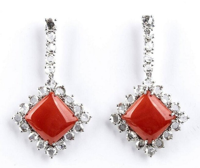 Gold, Mediterranean coral and diamonds earrings