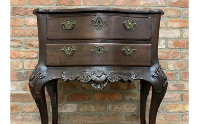 Good antique Spanish oak serpentine chest of drawers, with c...