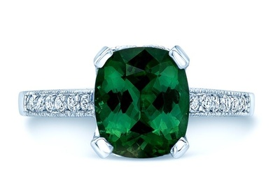 Green Tourmaline And Diamond Filigree Ring In 18k White Gold