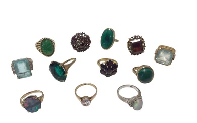 Group of 12 gold and gem-set dress rings various