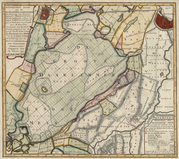 [Haarlemmermeer]. "Nauwkeurige kaart van de Haarlemmer of Leidse Meer". Carte gravée à la main par...