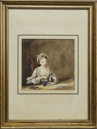 IRONING, A WATERCOLOUR BY HENRY ROBERT MORLAND