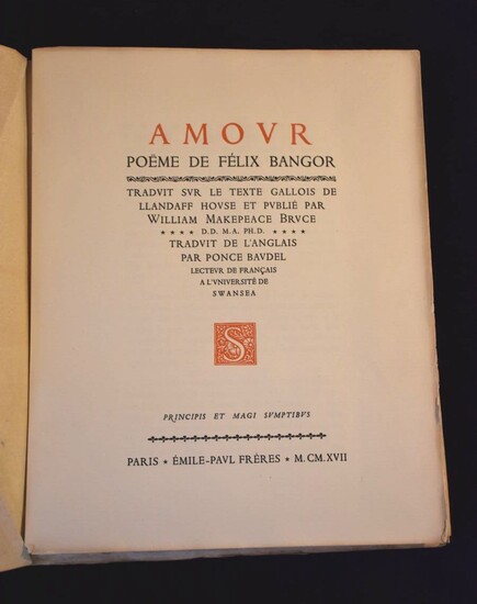 JOU (Louis) et SUARÈS (André)]. Amour. Poëme de Félix Bangor. Traduit sur le texte gallois...