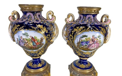 Jacob Petit, Paris Pair of Porcelain & Bronze Urns