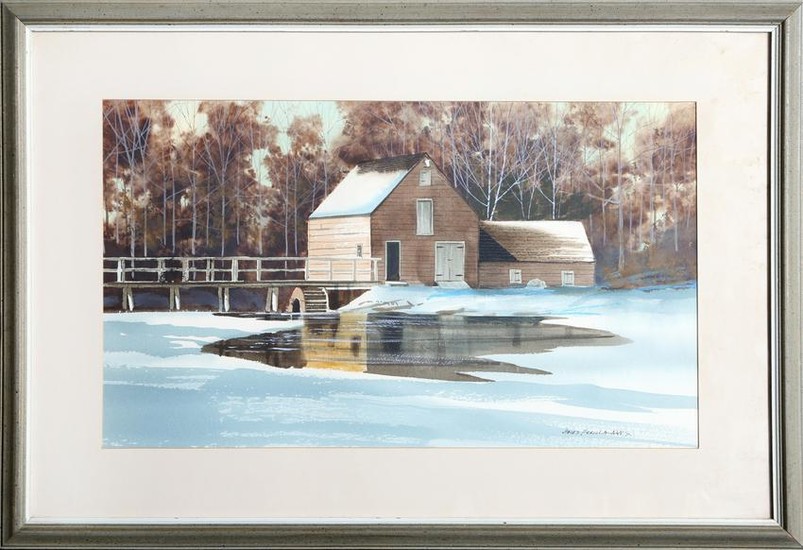 James Feriola, Mill in Winter, Watercolor Painting