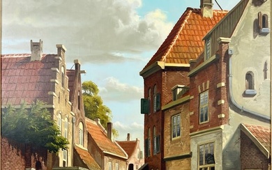 Jan Beekhout "Dutch Town Scene" Oil on Board Painting