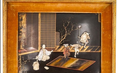 Japanese Framed and Lacquer Plaque of a Tea Ceremony