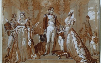 Jean-Baptist Isabey Watercolor, Napoleon Bonaparte with the Empress Marie-Louise of Austria and the