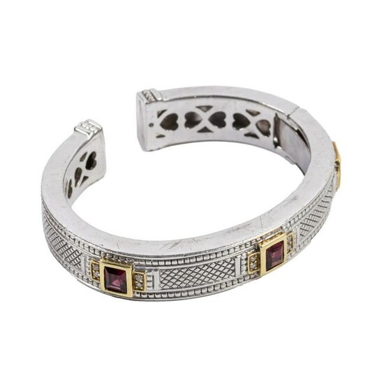 Judith Ripka 18k & 925 Diamond & Garnet Bracelet