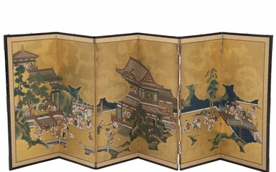 SOLD. Kano Eino, style of: A Japanese six-leaf screen, "One Hundred Boys". Meiji 1868-1912. Each leaf 110 x 48 cm. – Bruun Rasmussen Auctioneers of Fine Art
