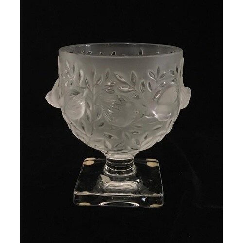 LALIQUE, A BOXED FROSTED AND CLEAR GLASS VASE Titled ’Birds ...