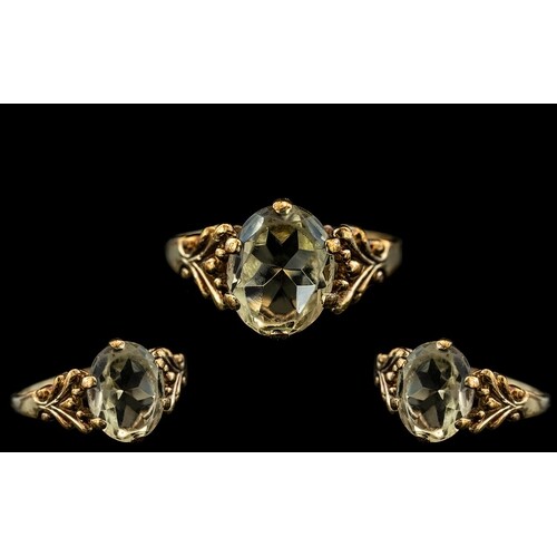 Ladies 9ct Gold Single Stone Citrine Set Ring - Ornate Setti...