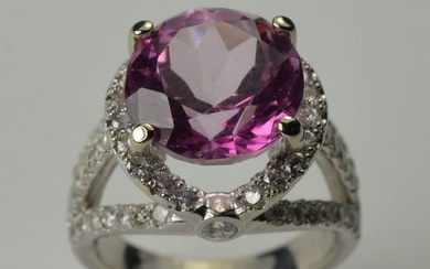 Ladies Pink Topaz & Diamond Ring 14k White Gold 9.30 cts TCW H-I SI - Size 6