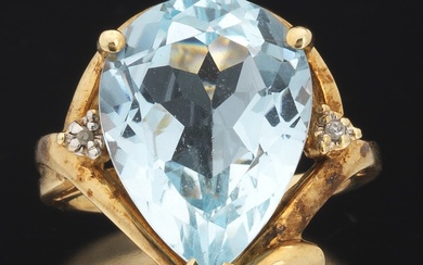 Ladies' Vintage Gold, Swiss Blue Topaz and Diamond Ring
