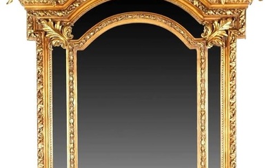 Large 94.5" Antique French Gilt Wood Carved Wall or Console Mirror Cherub Floral Decorated