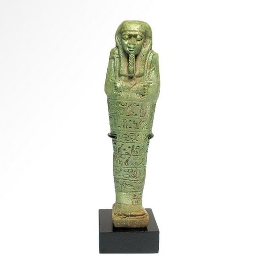 Large Egyptian Faience Shabti with Eight Lines of