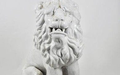 Large Lion in glazed and cracked white ceramics...