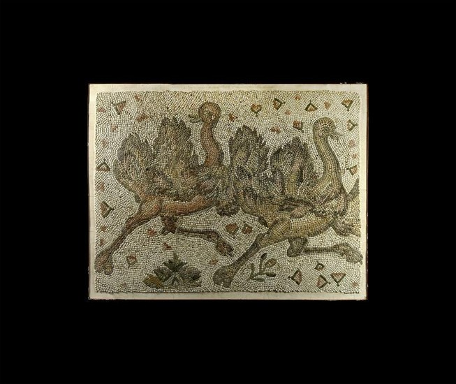 Large Roman Mosaic Panel with Pair of Ostriches