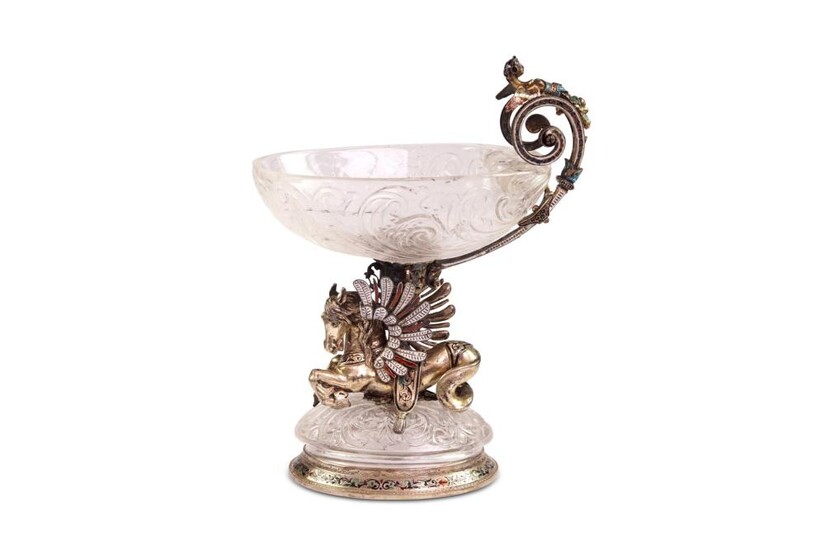 Large Viennese Enamel and Rock Crystal Tazza