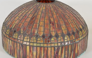 Large vintage Tiffany style leaded glass lamp shade. 26in D x 13in H.