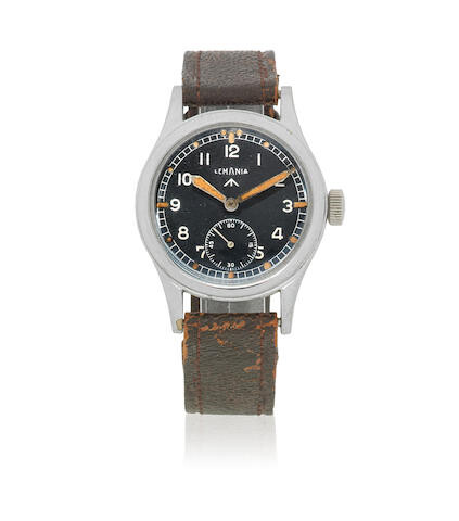 Lemania. A chrome plated and stainless steel manual wind British military issue wristwatch
