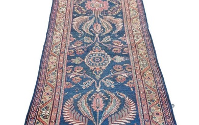 Long Persian Oriental Antique Blue Red Coral 12’1”x 3’7” Runner Carpet Rug