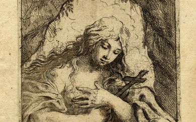 Lorenzo Loli (Bologna, 1612 - 1691), Maddalena nel deserto in adorazione del crocefisso.