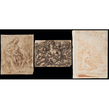 Lot consisting of three drawings: Italian school, late 16th century Madonna with Child and the infant Saint John Pen...