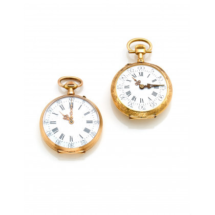 Lot consisting of two women's pocket watches finished with rose cut diamonds and enamels, in all g 40.95 circa. One...