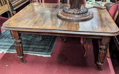 Lot details A mid-Victorian mahogany round cornered extending dining table,...