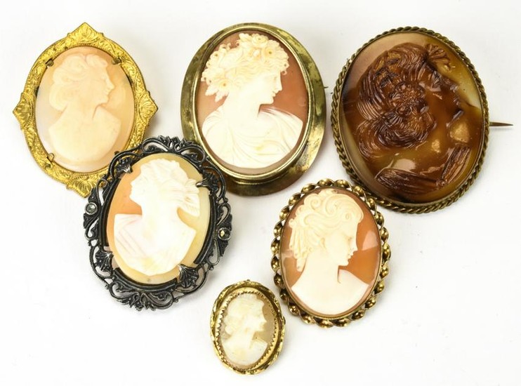 Lot of 6 Vintage and Antique Cameo Brooches