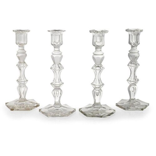 MATCHED SET OF FOUR CUT-GLASS CANDLESTICKS, ATTRIBUTED TO BA...