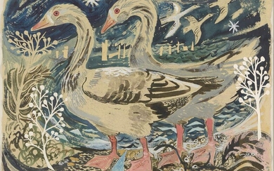 Mark Hearld, British b.1974 - Two geese, 2008; watercolour, gouache, ink and collage on paper, signed lower right 'Mark Hearld 2008', 63 x 74.2 cm (ARR)
