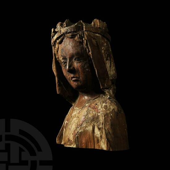 Medieval Oak Bust of a Crowned Woman