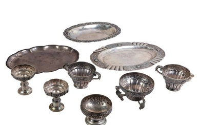 Mexico Sterling Silver Tray & Vessel 9pc LOT 1680g