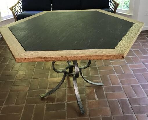 Mid Century Slate & Wrought Iron Dining Table