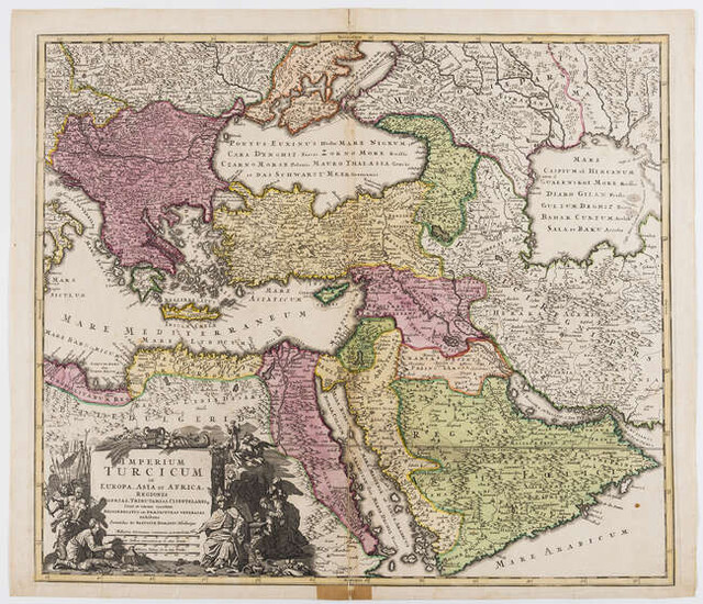Middle East.- Turkish Empire.- Homann (Johann Baptist) Imperium Turcicum in Europa, Asia et Africa Regiones Proprias, Tributarias, Clientelares ..., [1737].