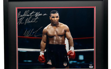 Mike Tyson Signed Custom Framed Photo Inscribed "Baddest Man On The Planet" (PSA)