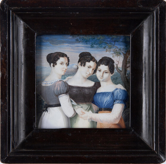 Miniatura con ritratto di tre giovinette, Italia -forse Milano- prima metà XIX secolo