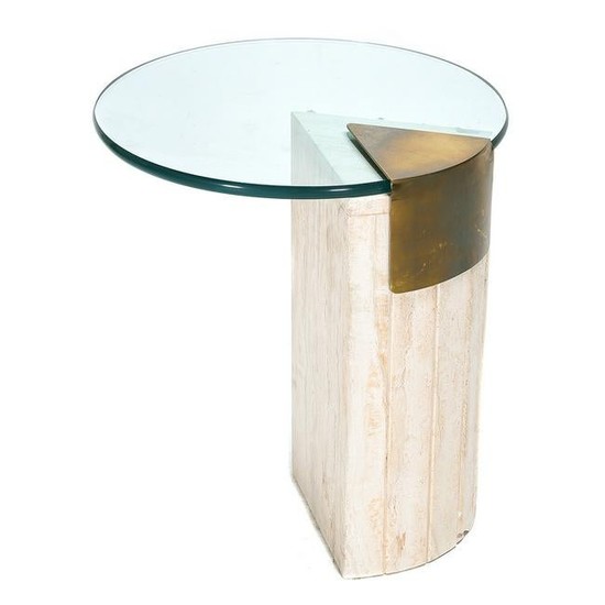 Modern Glass, Marble, and Brass End Table.