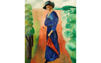 Moïse Kisling, 1891 Krakau, Polen – 1953 Sanary-sur-Mer, Frankreich, FEMME AU PARASOL ROUGE, 1914