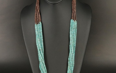 Multi Strand Faux Turquoise and Shell Heishi Necklace with Sterling